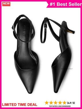 Women's 2 Inch Kitten Heel Closed Toe Pumps with Buckle Strap